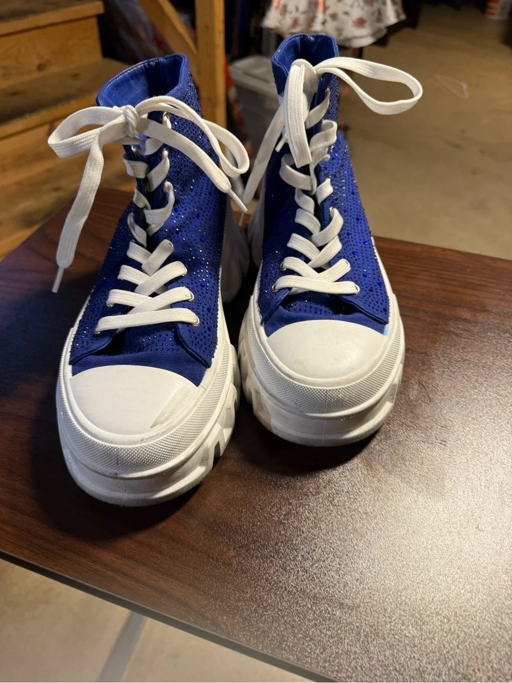 Blue Platform High-Top Sneakers with White Lug Sole